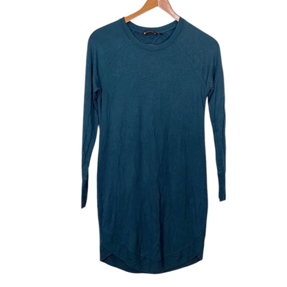 Athleta Long Sleeve Sweatshirt Dress S Teal Curved Hem Soft Casual Weekend - Picture 1 of 6